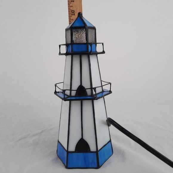 Vintage Tiffany Style-Stained Glass Light House Nightlight - 9.25" - Picture 3 of 8